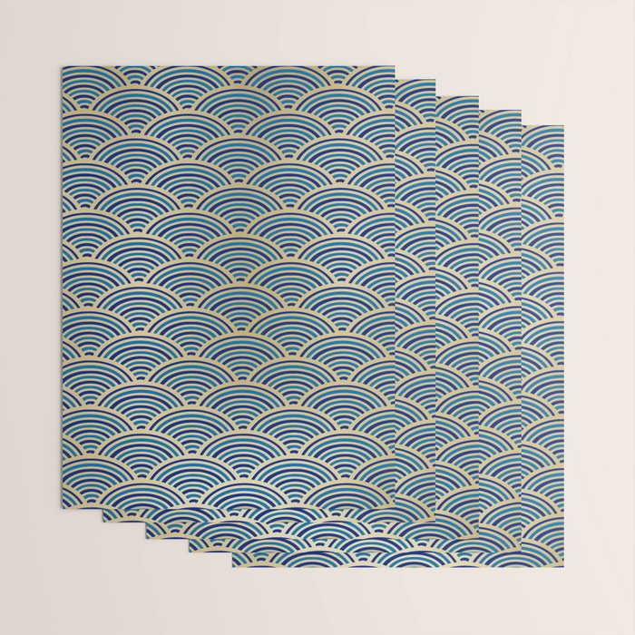 Festive, Art Deco, Wave, Pattern, Blue and Gold Wrapping Paper Gallery Image 3