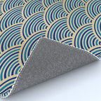 Festive, Art Deco, Wave, Pattern, Blue and Gold Rug Gallery Image 4