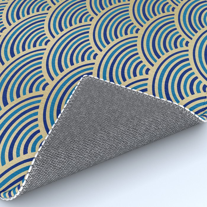 Festive, Art Deco, Wave, Pattern, Blue and Gold Rug Gallery Image 4
