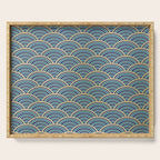 Festive, Art Deco, Wave, Pattern, Blue and Gold Serving Tray Gallery Image 1