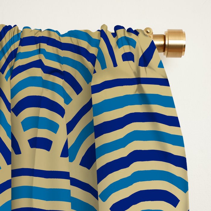 Festive, Art Deco, Wave, Pattern, Blue and Gold Window Curtain Gallery Image 2