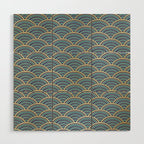 Festive, Art Deco, Wave, Pattern, Blue and Gold Wood Wall Art Gallery Image 1