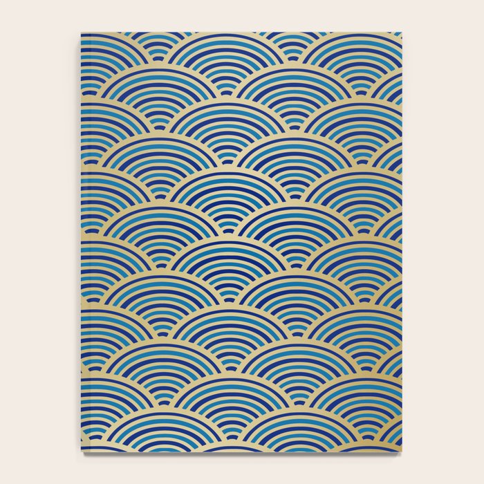 Festive, Art Deco, Wave, Pattern, Blue and Gold Notebook Gallery Image 4