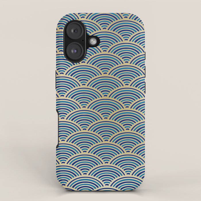 Festive, Art Deco, Wave, Pattern, Blue and Gold iPhone Case Gallery Image 1