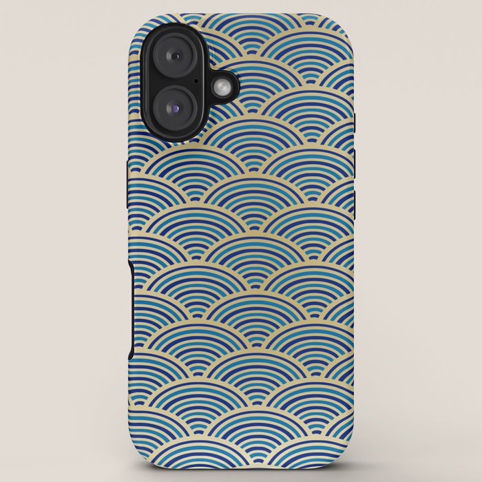 Festive, Art Deco, Wave, Pattern, Blue and Gold iPhone Case Gallery Image 5