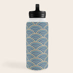 Festive, Art Deco, Wave, Pattern, Blue and Gold Water Bottle Gallery Image 3