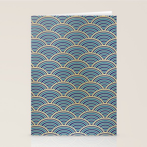 Festive, Art Deco, Wave, Pattern, Blue and Gold Stationery Card Gallery Image 2