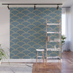 Festive, Art Deco, Wave, Pattern, Blue and Gold Wall Mural Gallery Image 1