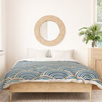 Festive, Art Deco, Wave, Pattern, Blue and Gold Duvet Cover Gallery Image 3