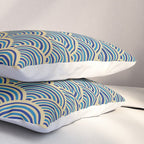 Festive, Art Deco, Wave, Pattern, Blue and Gold Pillow Sham Gallery Image 3