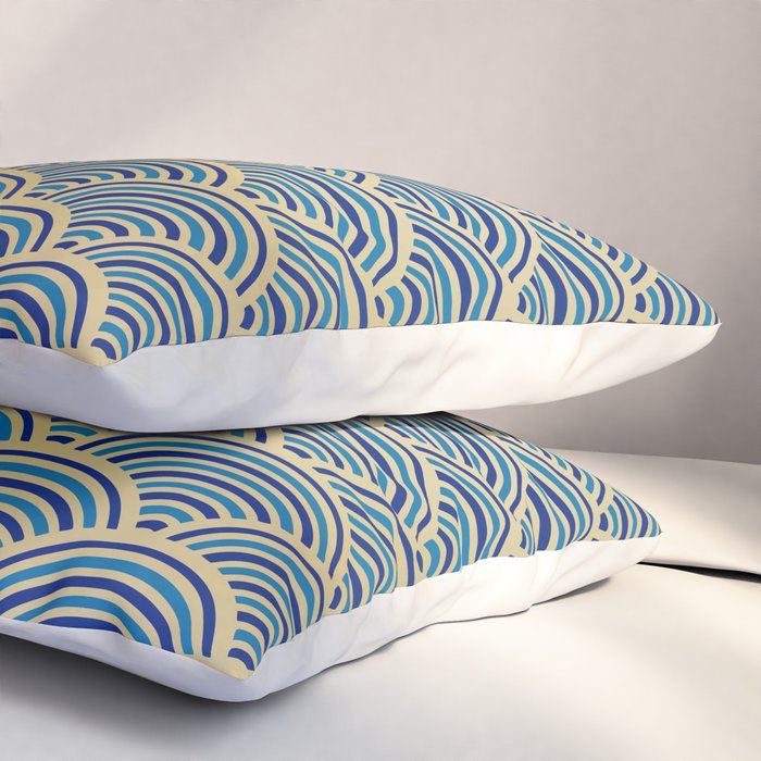 Festive, Art Deco, Wave, Pattern, Blue and Gold Pillow Sham Gallery Image 3