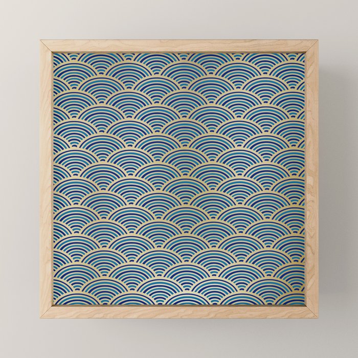 Festive, Art Deco, Wave, Pattern, Blue and Gold Mini Art Print Gallery Image 1