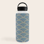 Festive, Art Deco, Wave, Pattern, Blue and Gold Water Bottle Gallery Image 6