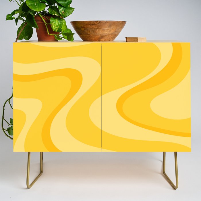Mustard Dream Swirls Yellow Abstract Pattern Credenza Gallery Image 1