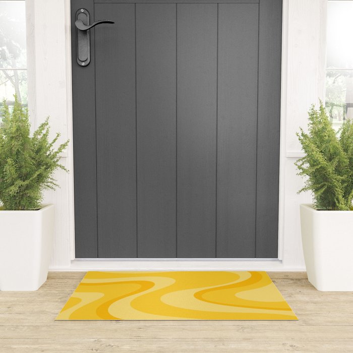 Mustard Dream Swirls Yellow Abstract Pattern Welcome Mat Gallery Image 3