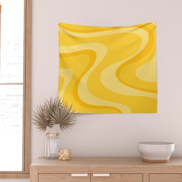 Mustard Dream Swirls Yellow Abstract Pattern Wall Tapestry Gallery Image 2