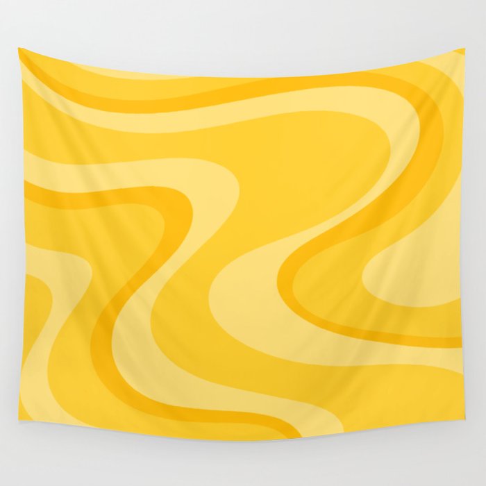 Mustard Dream Swirls Yellow Abstract Pattern Wall Tapestry Gallery Image 1