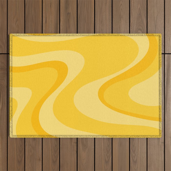Mustard Dream Swirls Yellow Abstract Pattern Outdoor Rug Gallery Image 1