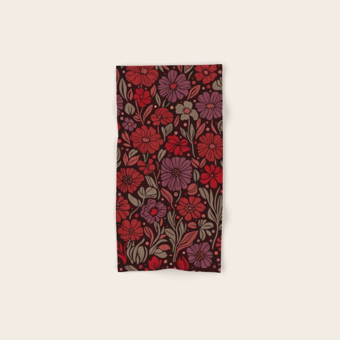 Eternal Summer Block Print Countryside Vibes Flower Garden Crimson Red Bath Towel Gallery Image 1