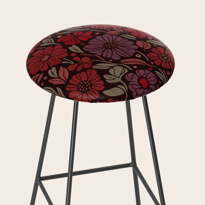 Eternal Summer Block Print Countryside Vibes Flower Garden Crimson Red Stool Gallery Image 2