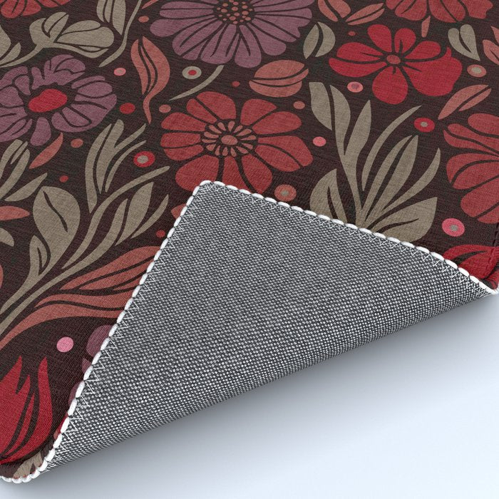 Eternal Summer Block Print Countryside Vibes Flower Garden Crimson Red Rug Gallery Image 4