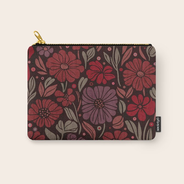 Eternal Summer Block Print Countryside Vibes Flower Garden Crimson Red Carry All Pouch Gallery Image 1