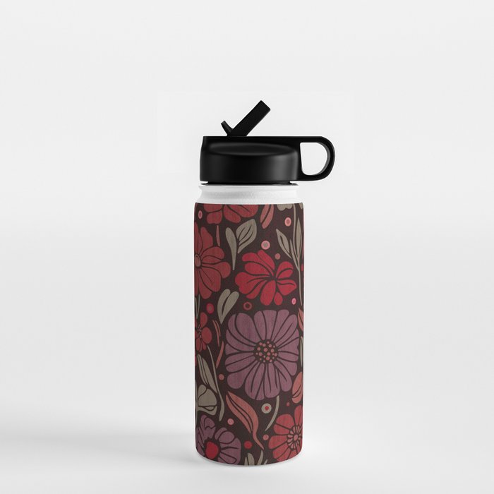 Eternal Summer Block Print Countryside Vibes Flower Garden Crimson Red Water Bottle Gallery Image 1