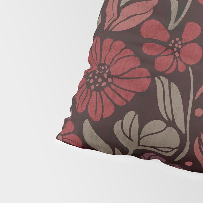 Eternal Summer Block Print Countryside Vibes Flower Garden Crimson Red Pillow Sham Gallery Image 4
