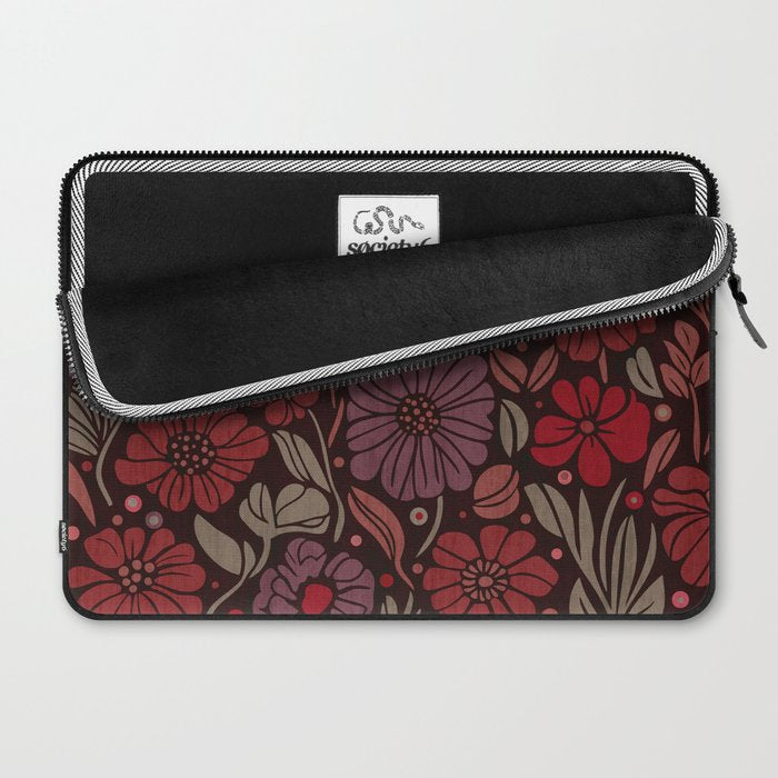 Eternal Summer Block Print Countryside Vibes Flower Garden Crimson Red Laptop Sleeve Gallery Image 2