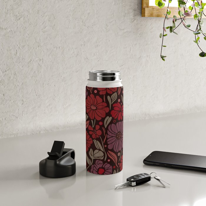 Eternal Summer Block Print Countryside Vibes Flower Garden Crimson Red Water Bottle Gallery Image 4