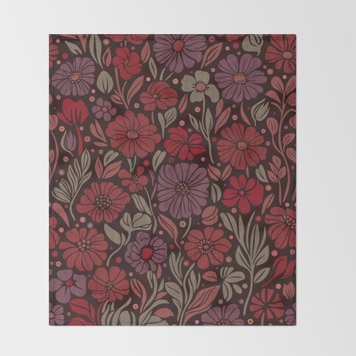 Eternal Summer Block Print Countryside Vibes Flower Garden Crimson Red Throw Blanket Gallery Image 2