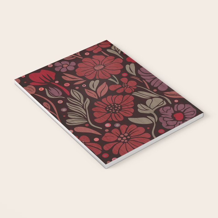 Eternal Summer Block Print Countryside Vibes Flower Garden Crimson Red Notebook Gallery Image 3