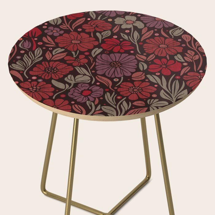 Eternal Summer Block Print Countryside Vibes Flower Garden Crimson Red Side Table Gallery Image 2
