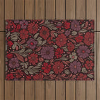 Eternal Summer Block Print Countryside Vibes Flower Garden Crimson Red Outdoor Rug Gallery Image 1