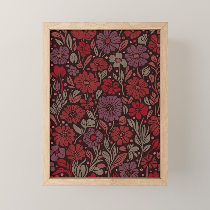 Eternal Summer Block Print Countryside Vibes Flower Garden Crimson Red Mini Art Print Gallery Image 1