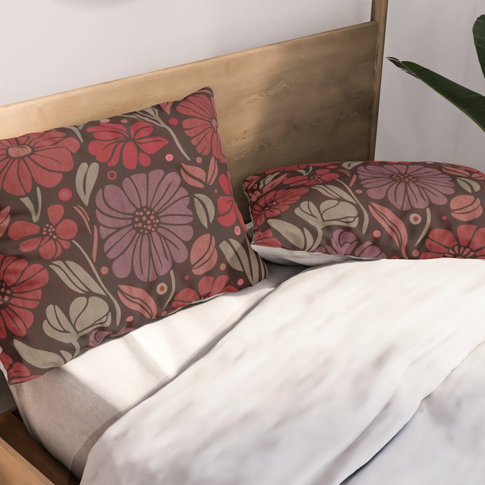 Eternal Summer Block Print Countryside Vibes Flower Garden Crimson Red Pillow Sham Gallery Image 2