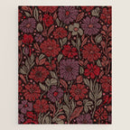 Eternal Summer Block Print Countryside Vibes Flower Garden Crimson Red Jigsaw Puzzle Gallery Image 1