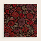 Eternal Summer Block Print Countryside Vibes Flower Garden Crimson Red Wood Wall Art Gallery Image 1