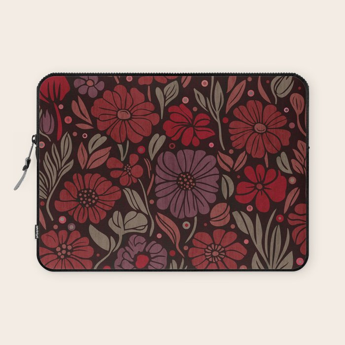 Eternal Summer Block Print Countryside Vibes Flower Garden Crimson Red Laptop Sleeve Gallery Image 1
