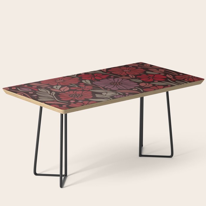 Eternal Summer Block Print Countryside Vibes Flower Garden Crimson Red Coffee Table Gallery Image 1