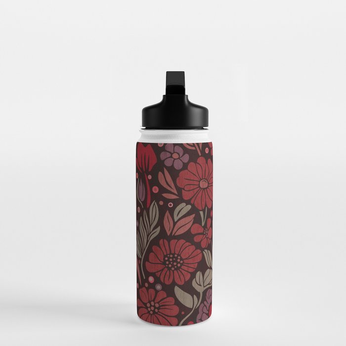 Eternal Summer Block Print Countryside Vibes Flower Garden Crimson Red Water Bottle Gallery Image 3