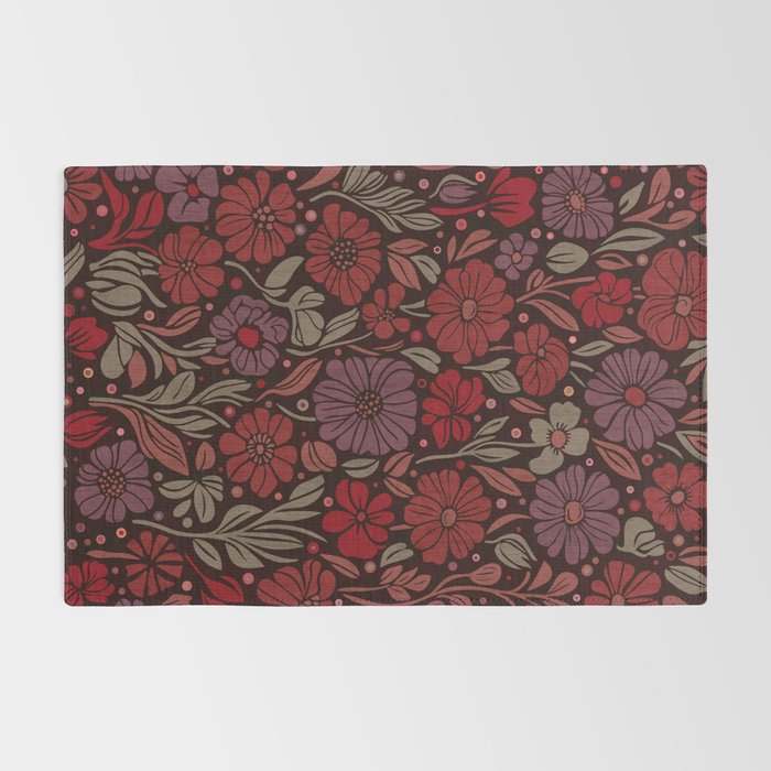 Eternal Summer Block Print Countryside Vibes Flower Garden Crimson Red Rug Gallery Image 2