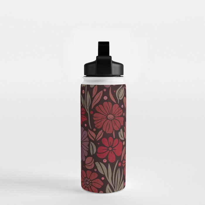 Eternal Summer Block Print Countryside Vibes Flower Garden Crimson Red Water Bottle Gallery Image 2