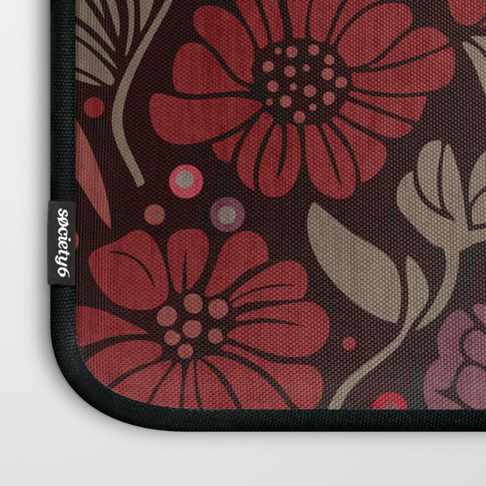 Eternal Summer Block Print Countryside Vibes Flower Garden Crimson Red Laptop Sleeve Gallery Image 3