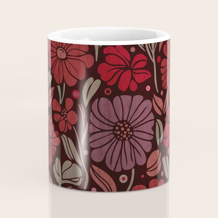 Eternal Summer Block Print Countryside Vibes Flower Garden Crimson Red Coffee Mug Gallery Image 4