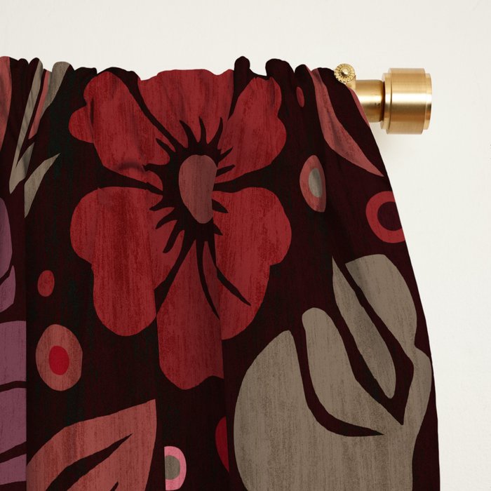 Eternal Summer Block Print Countryside Vibes Flower Garden Crimson Red Window Curtain Gallery Image 2