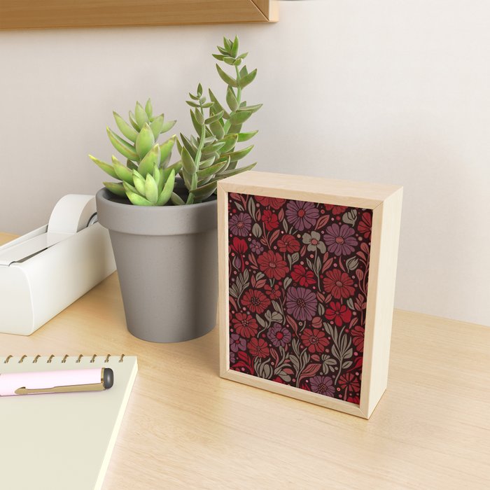 Eternal Summer Block Print Countryside Vibes Flower Garden Crimson Red Mini Art Print Gallery Image 2