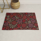 Eternal Summer Block Print Countryside Vibes Flower Garden Crimson Red Rug Gallery Image 1
