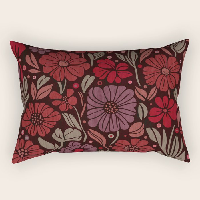 Eternal Summer Block Print Countryside Vibes Flower Garden Crimson Red Rectangular Pillow Gallery Image 2