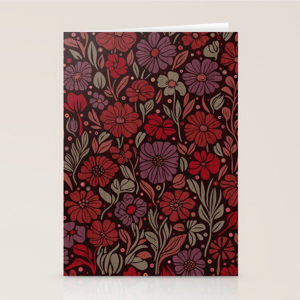 Eternal Summer Block Print Countryside Vibes Flower Garden Crimson Red Stationery Card Gallery Image 2